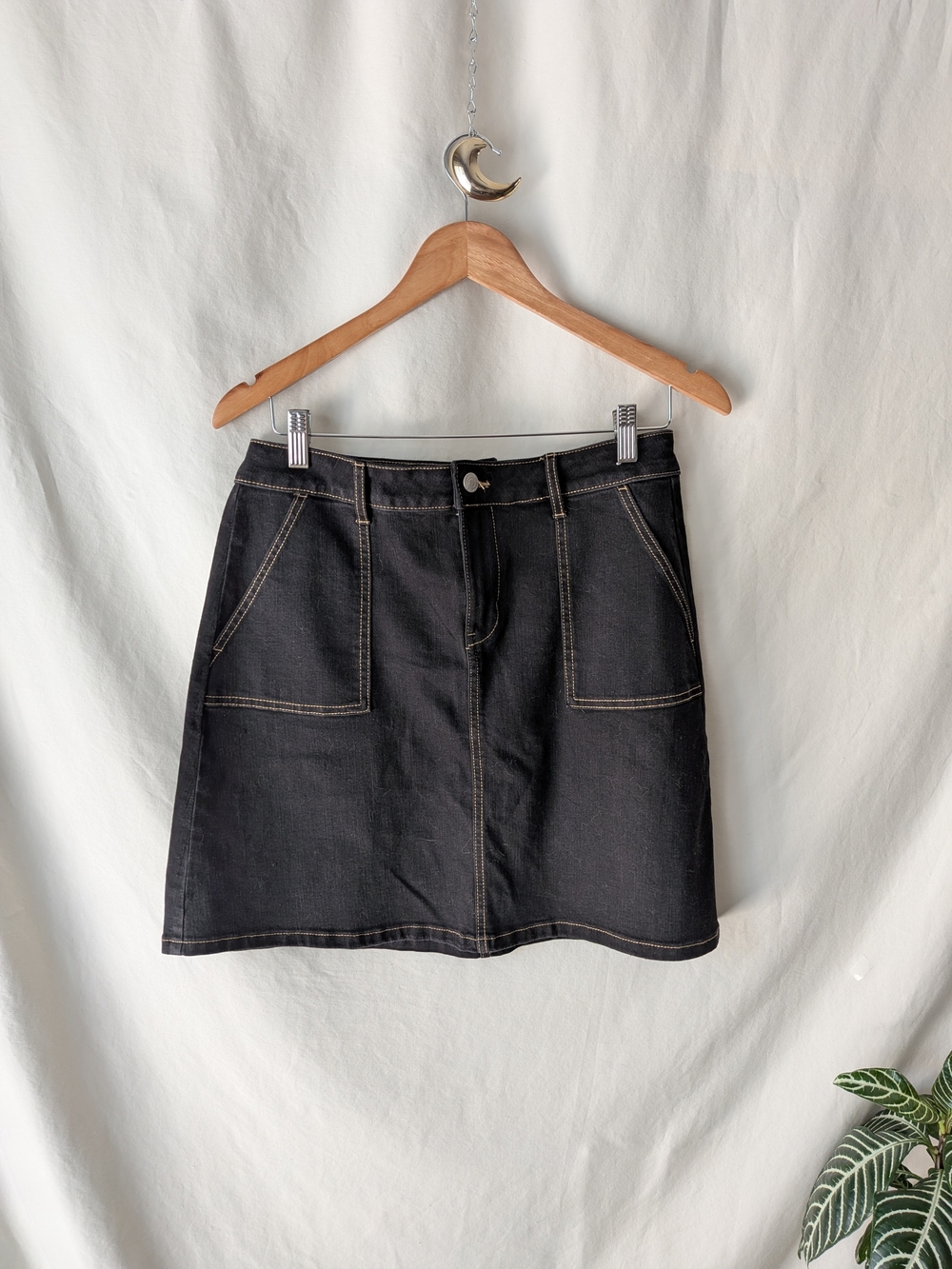 Marc New York Black Denim Mini Skirt with Contrast Stitching